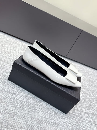 YSL 26ss Square Toe Loafers White Patent Leather 662733