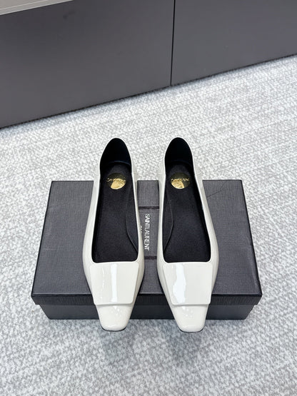 YSL 26ss Square Toe Loafers White Patent Leather 662733