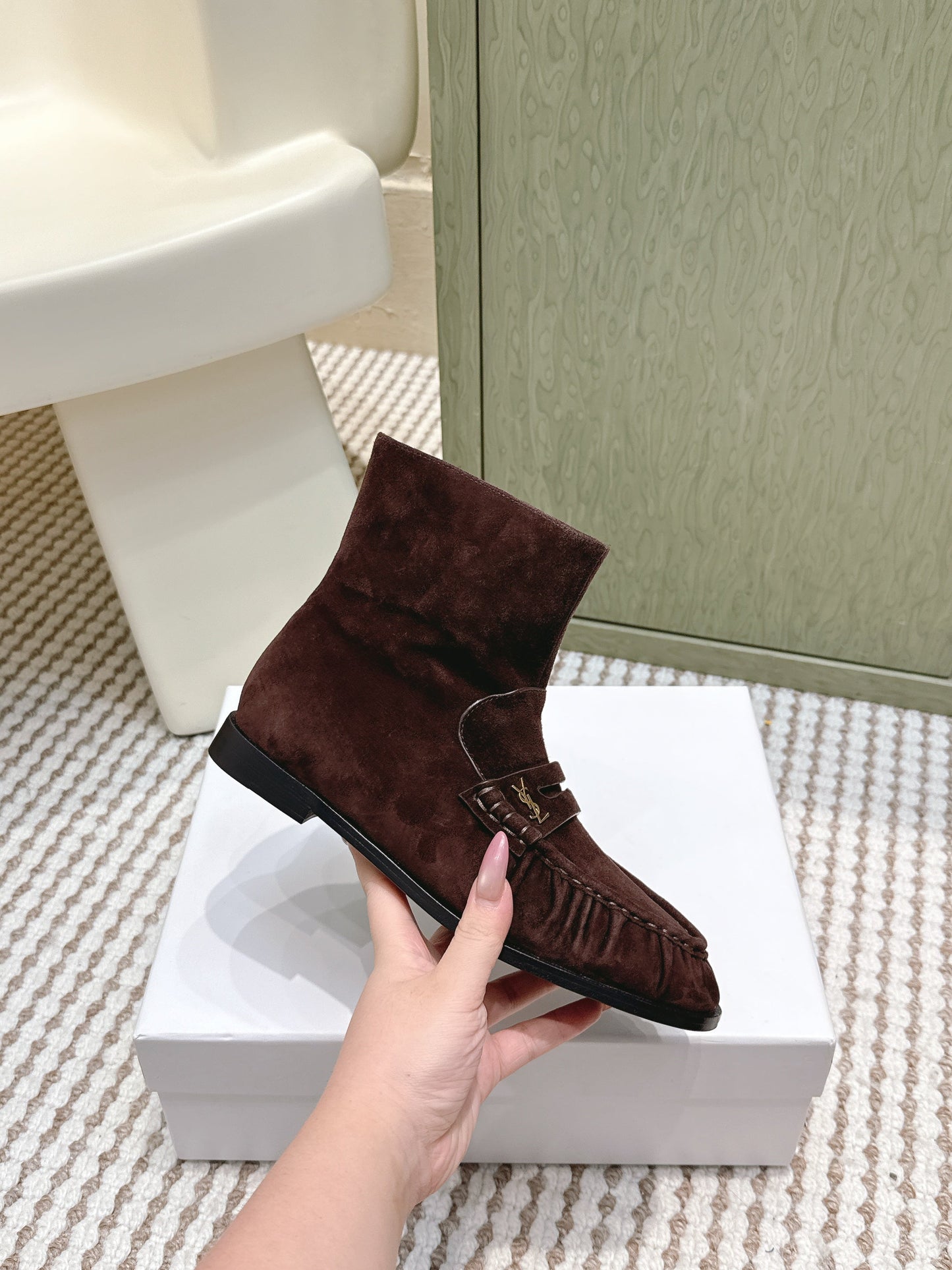 YSL 2025 High-top Loafer Brown Suede 569418