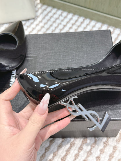 YSL 26ss High Heel Pumps 85 Black Patent Leather Sliver 654696