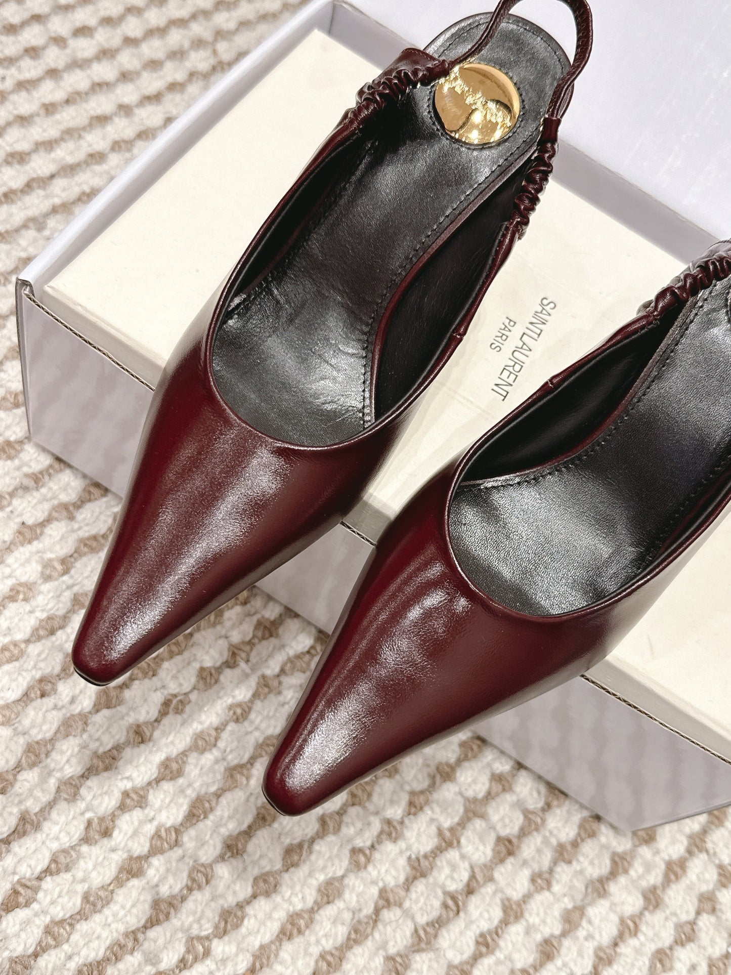 YSL 26ss Slingback 75 Burgundy Glossy Leather  654717