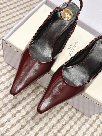 YSL 26ss Slingback 75 Burgundy Glossy Leather  654717