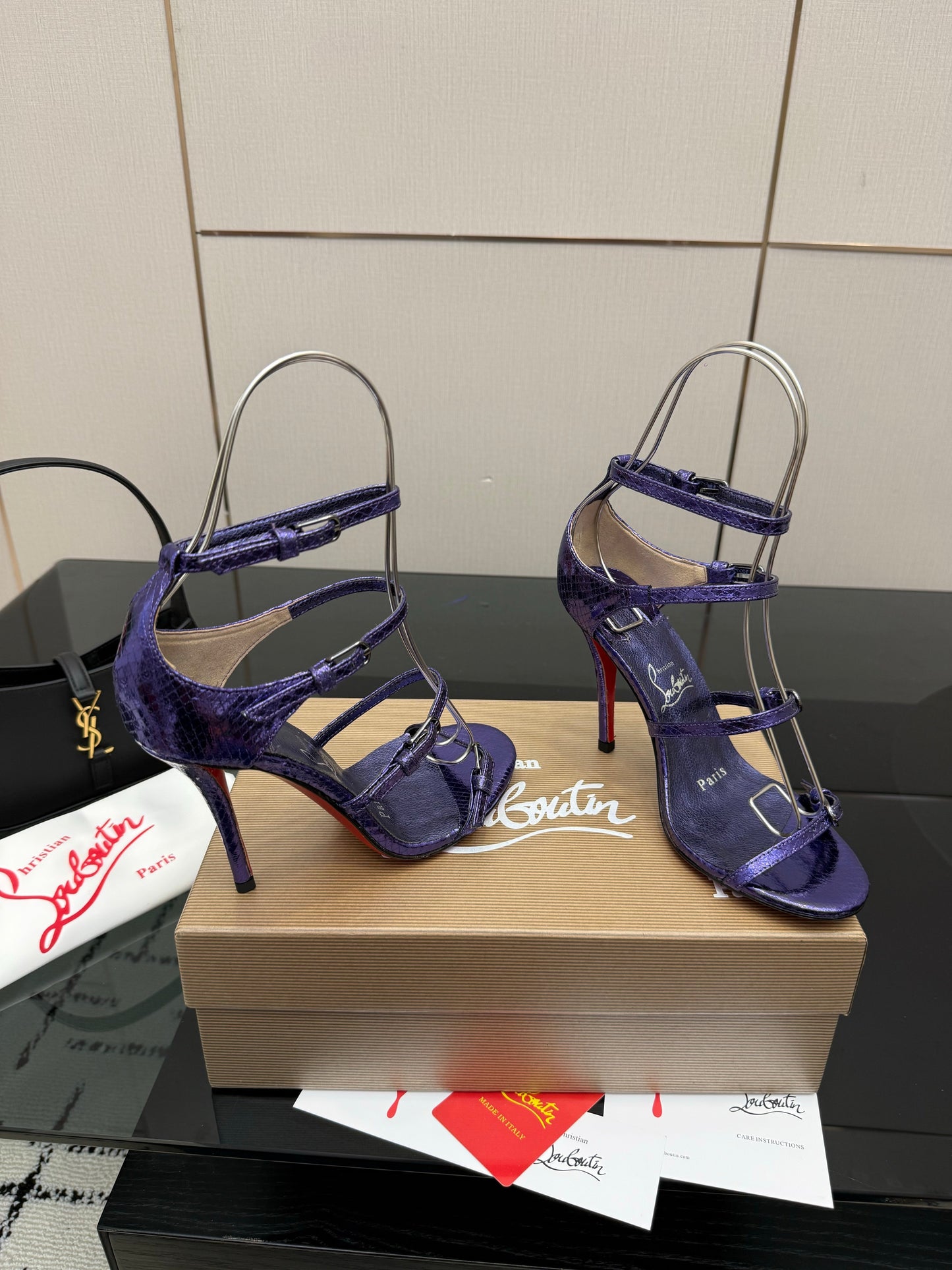 Christian Louboutin Loubigirl Spikes 100mm Sandal Grained PatentLeather 828167
