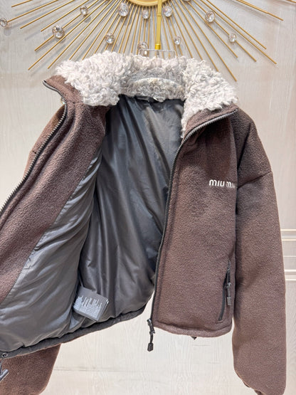 Miu Miu 25 Polar Fleece Down Jacket Chocolate Brown Polyester Wool 90880890
