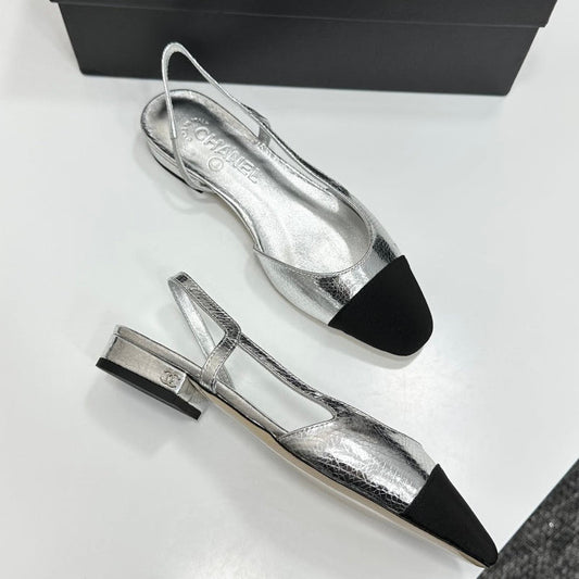 Chanel 2026 Slingback Flat Silver Metallic Leather 626359