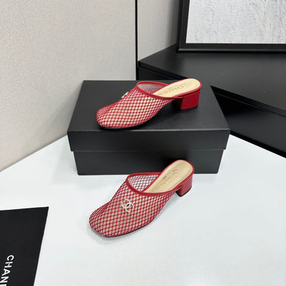 Chanel 2026 Gold Logo Flat Mules Leather Sheepskin 823046