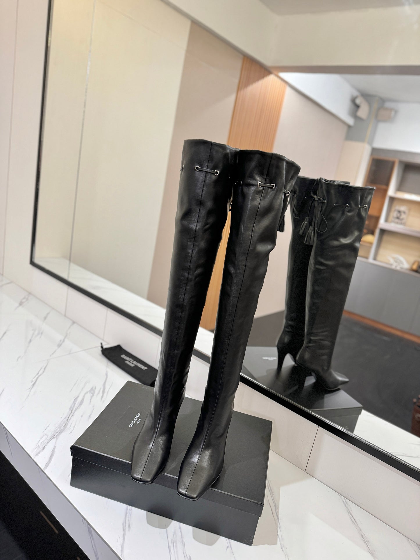 YSL 25 Over-the-Knee Martin Boot Black Calfskin 520782