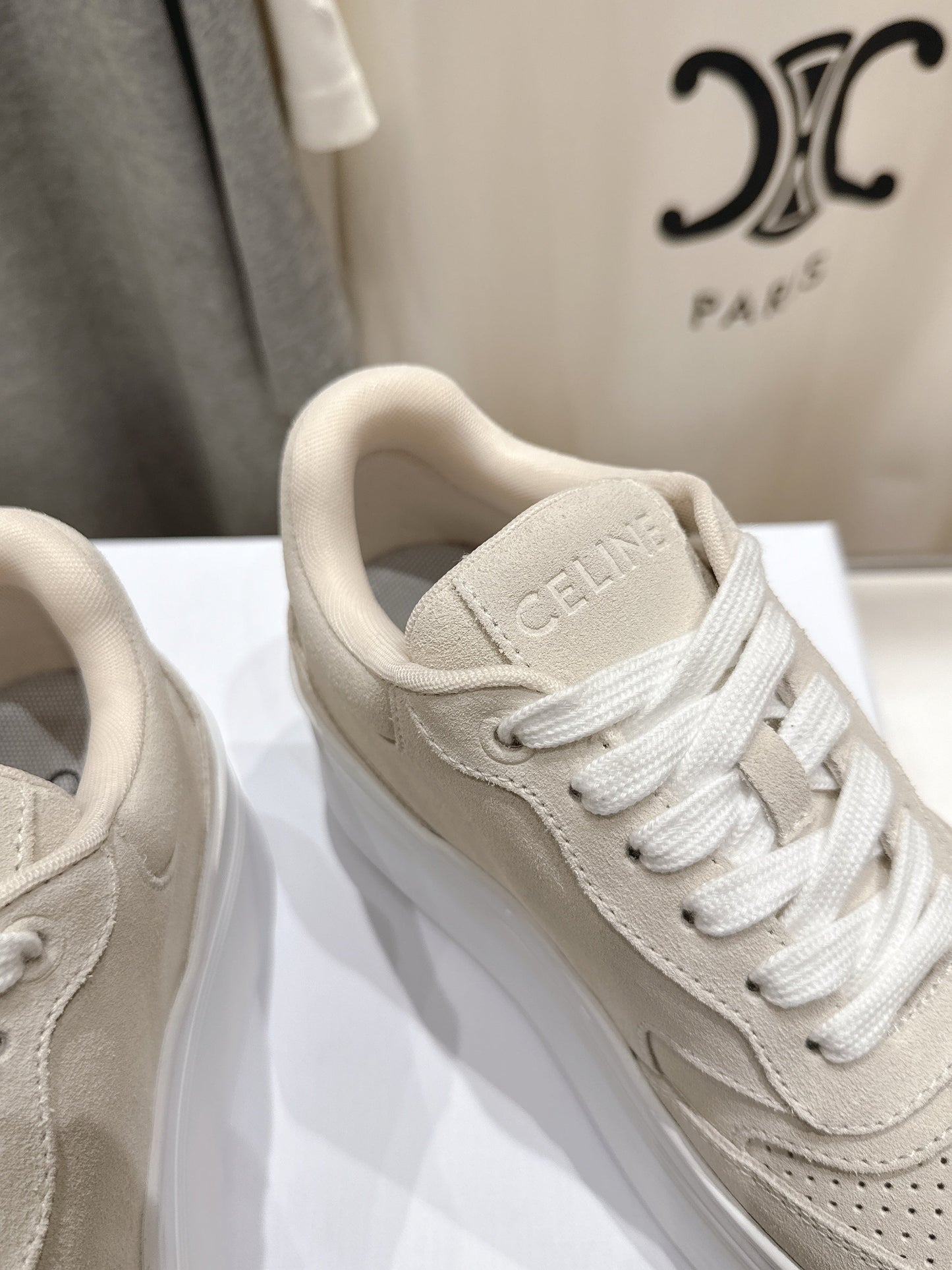 CELINE 25C SNEAKERS WITH WEDGE BEIGE SUEDE 236766