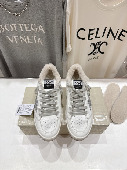 Golden Goose 2025 Wool-Lined Dirty Sneaker Ivory mix Silver Cowhide 491639