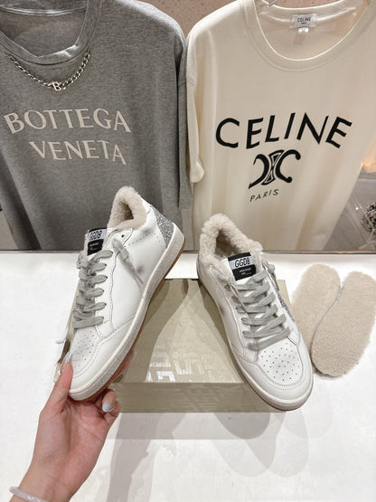 Golden Goose 2025 Wool-Lined Dirty Sneaker Ivory mix Silver Cowhide 491639