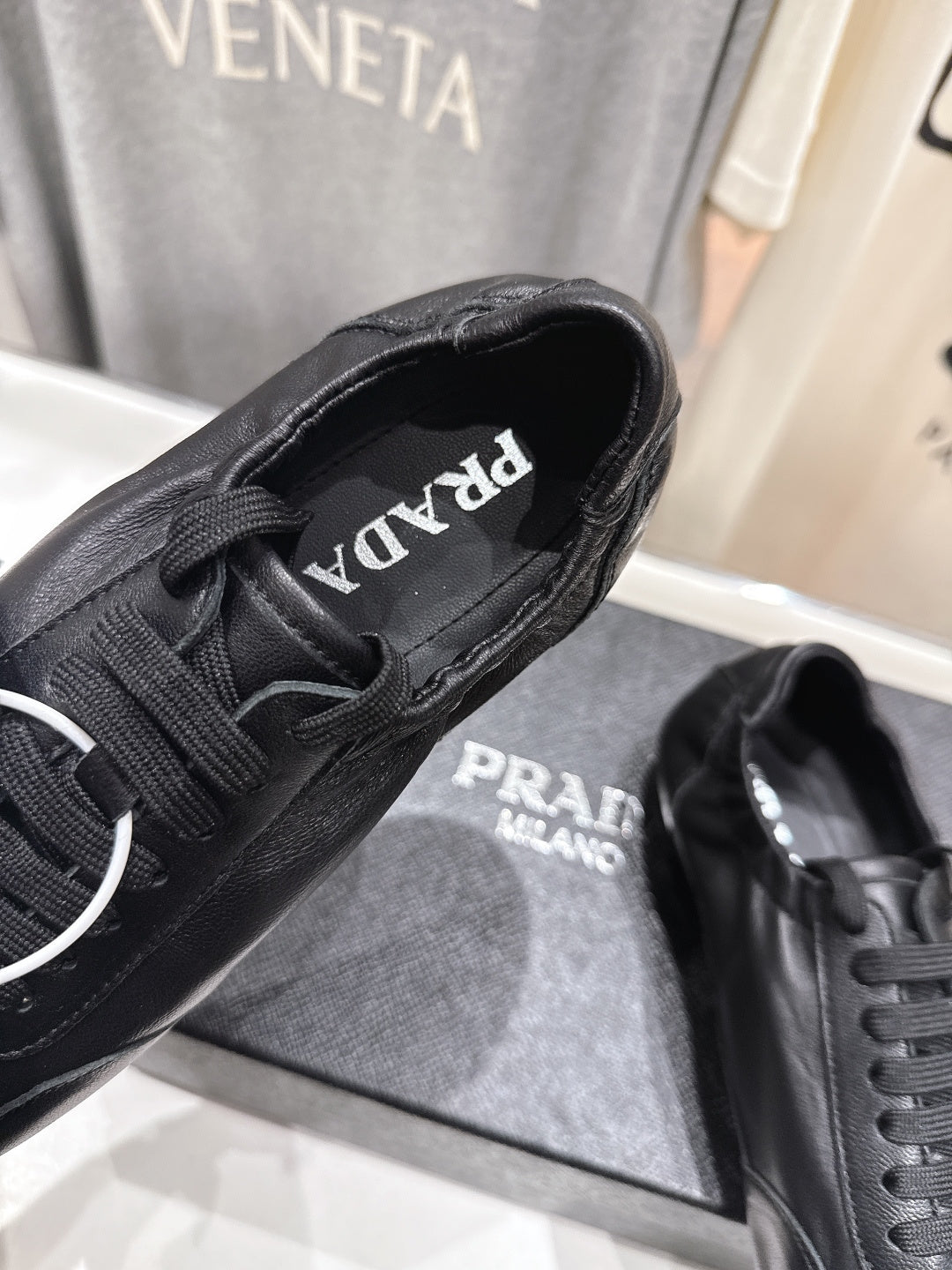 Prada 25s ballet flats black sheepskin 535496