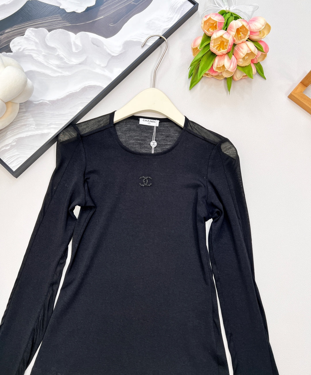 CC 25 Long sleeve T-shirt White And Black Tencel 385T2