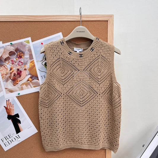 Chanel 2026 Hollow-out  Knit Vest Brown Cotton 293348