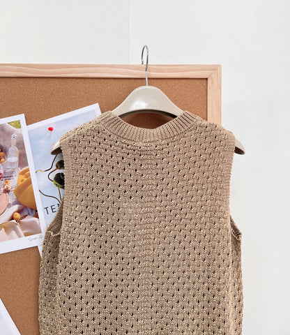 Chanel 2026 Hollow-out  Knit Vest Brown Cotton 293348