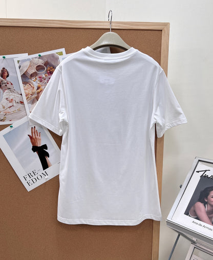 Dior 2026 Blue and White Porcelain Bow Print Short-Sleeve T-Shirt 458635