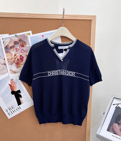 Dior 2026 Color-Blocked Knit Short-Sleeve Top Wool 463380