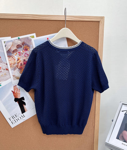 Dior 2026 Color-Blocked Knit Short-Sleeve Top Wool 463380
