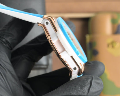 Hublot Big Bang Unico 45mm Blue Benzel Rose Gold Case Blue Rubber Strap
