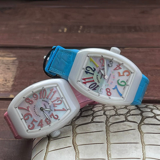 Franck Muller Vanguard 32mm Multicolor Numerals White Dial Leather