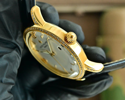 Patek Philippe Calatrava 40mm Diamond Benzel White Dial Black Strap