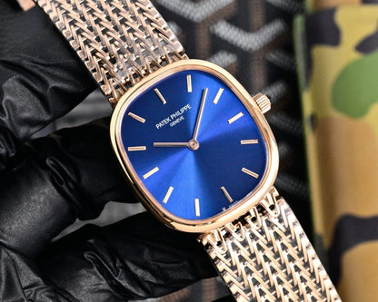 Patek Philippe Golden Ellipse 27mm Blue Dial Rose Gold Strap