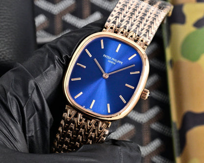 Patek Philippe Golden Ellipse 27mm Blue Dial Rose Gold Strap