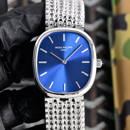 Patek Philippe Golden Ellipse 27mm Blue Dial Steel Strap