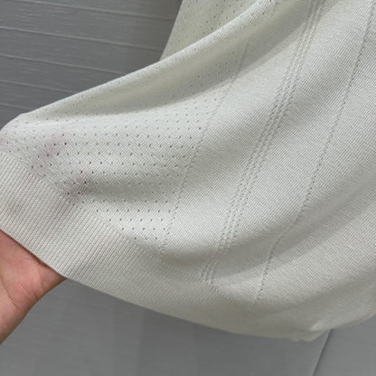 Hm 25  Hollow Knit Short-Sleeve Top White Tencel Cotton