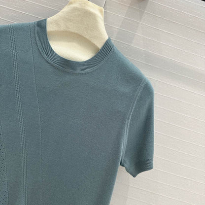 Hm 25  Hollow Knit Short-Sleeve Top Blue Green Tencel Cotton