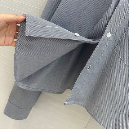 Celine 25 Striped Short Shirt Blue Cotton
