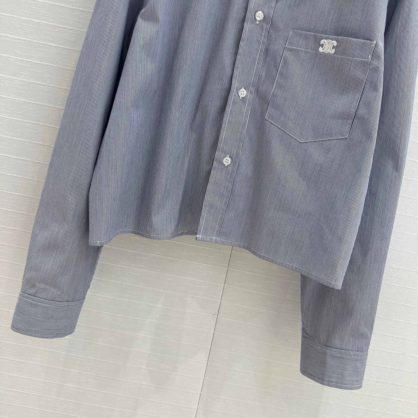 Celine 25 Striped Short Shirt Blue Cotton