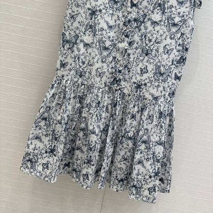 CD 2025 Butterfly Printed Long Skirt White mix Navy Blue Cotton