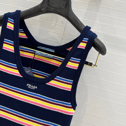 Prada 2025 Striped Vest Navy Blue mix colors Cotton