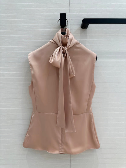 Fendi Long Ribbon Drape Waisted Top Pink Polyester