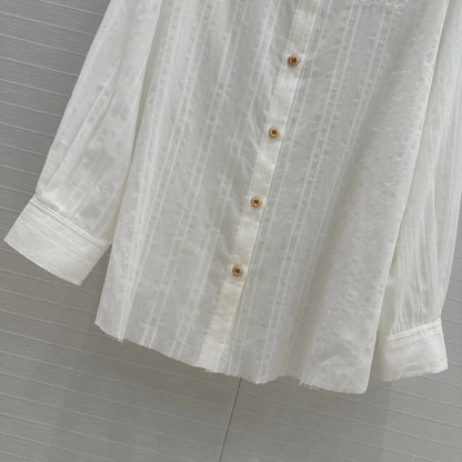Loewe Hollow Logo Embroidered Striped Shirt White Cotton