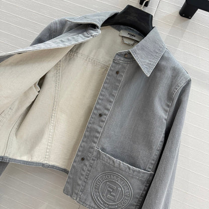 Fendi 25 Denim Jacket Gray Cotton