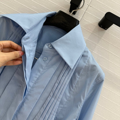 Loewe 25 Pleated Flower Knot Shirt Blue Cotton