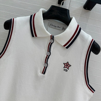 CD Polo Collar Vest Top White Cotton