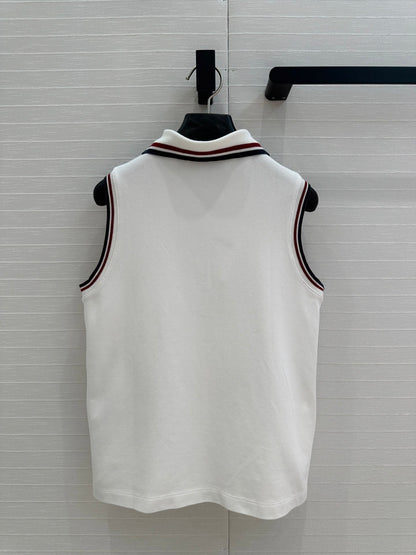 CD Polo Collar Vest Top White Cotton