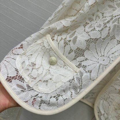 Celine 25 Lace Embroidered Cardigan Jacket White polyester