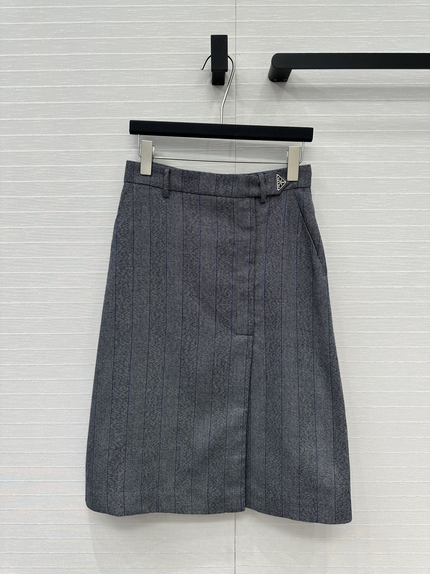Prada Striped Suit Mid-length Skirt Grey Wool Cotton Polyester