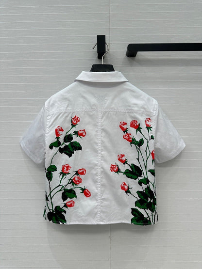 Loewe Rose Print Short-sleeved Shirt White Cotton