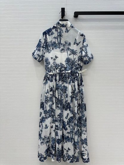 CD 25 Butterfly Coconut Print Shirt Dress White Blue Cotton