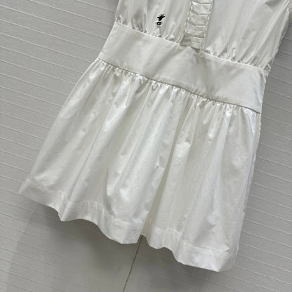 CD 25 Ruffle Sleeve Dress White Cotton