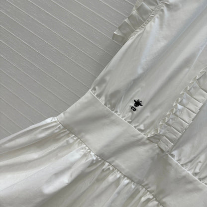 CD 25 Ruffle Sleeve Dress White Cotton