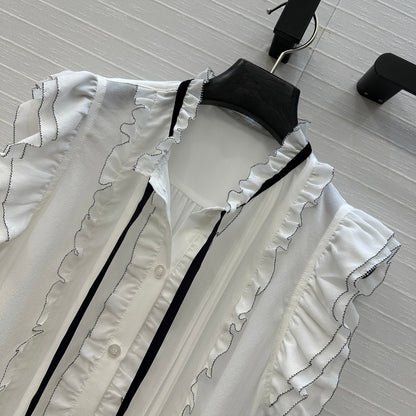 CD Lace-up Sleeveless Shirt White Silk
