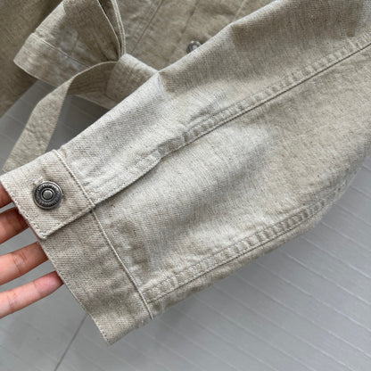 CD 25 Waist Tie Short Jacket Beige Cotton Cashmere