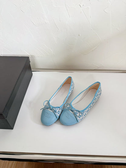 Ballet Flats Cloud Blue Cloth Calfskin