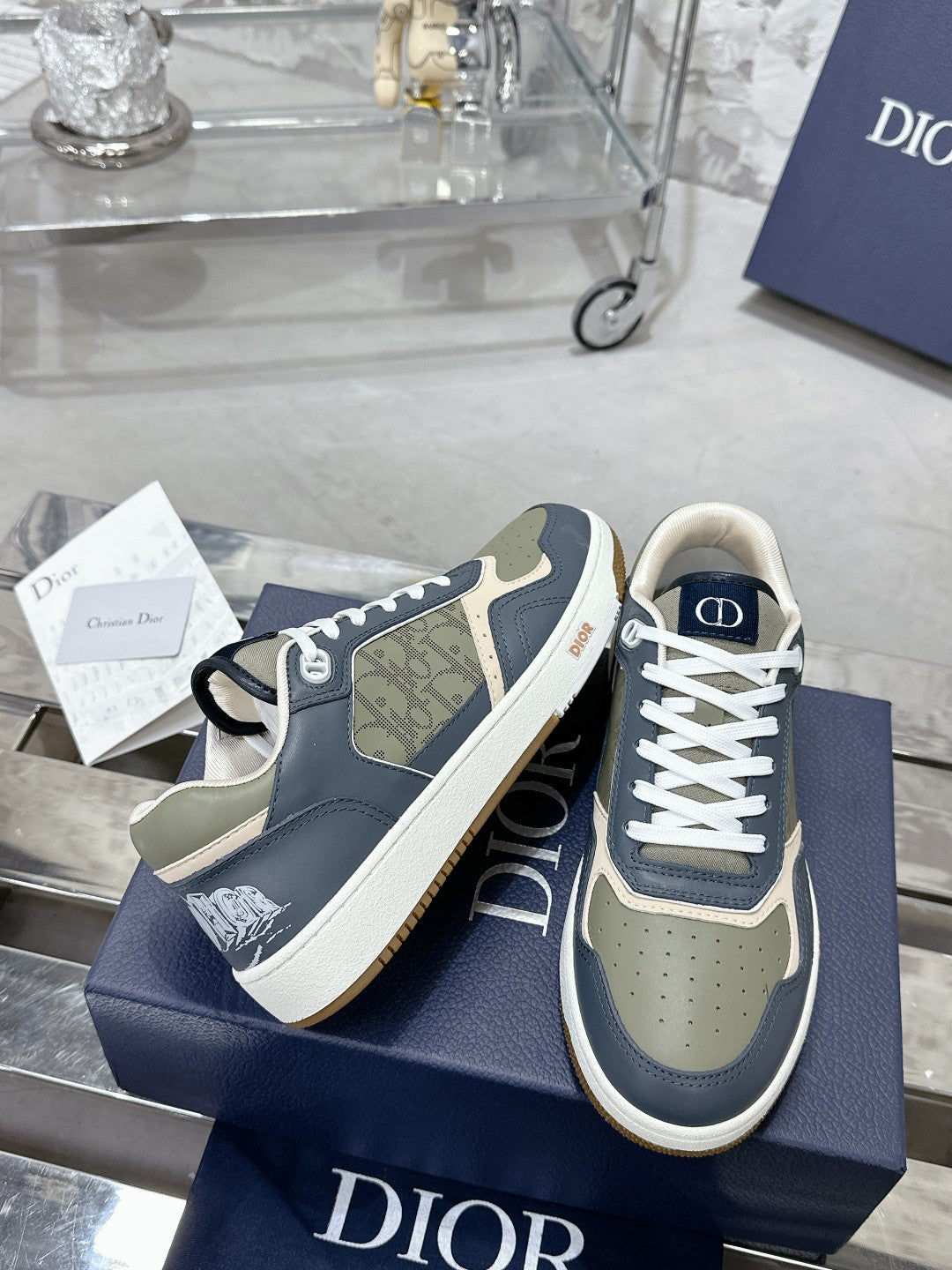 CD B27 Low-Top Sneaker 30mm In Charcoal Blue Monogram Calfskin 100787