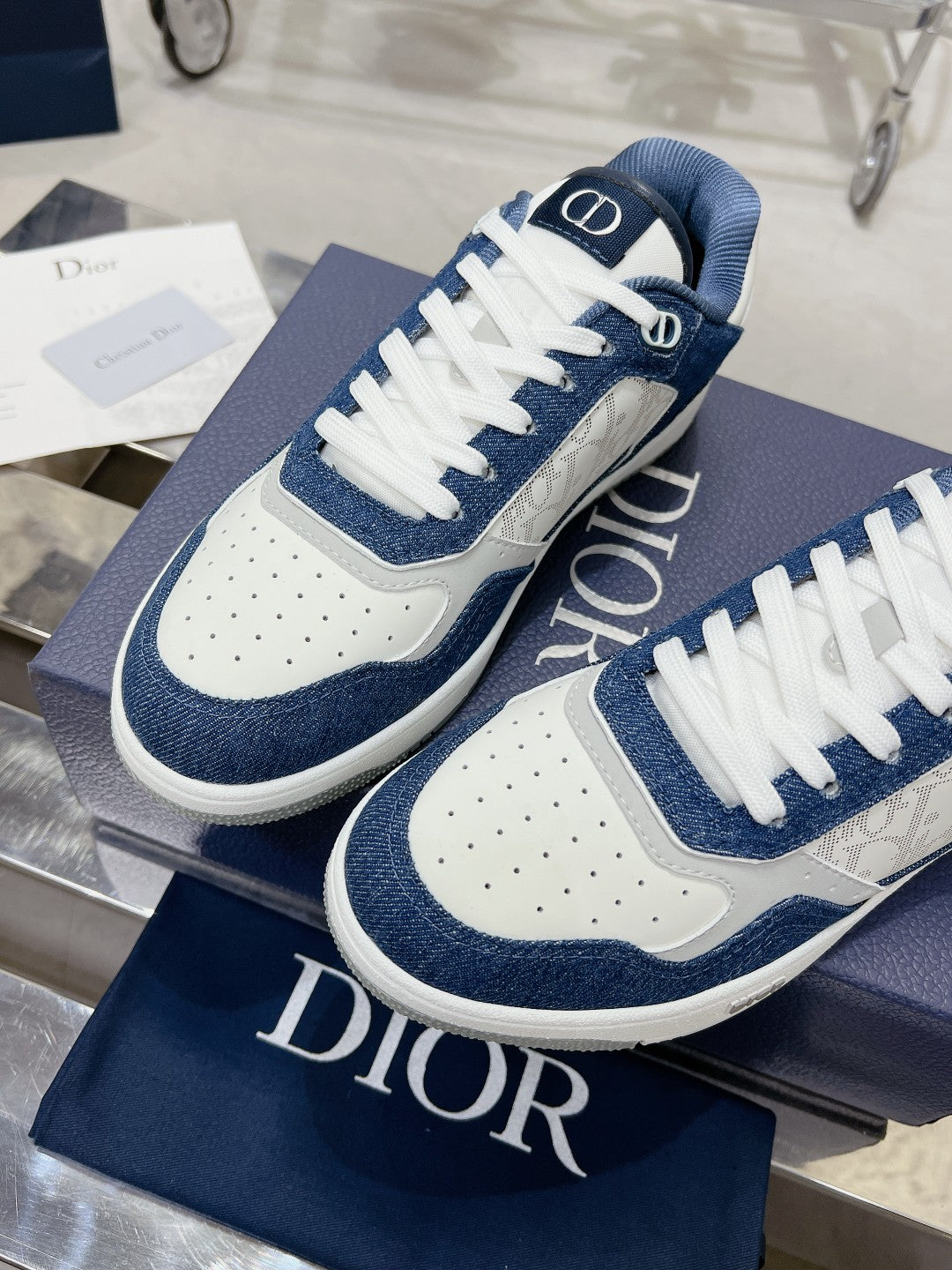 CD B27 Sneaker 30mm In Dark Blue Mix White Denim Fabric 100625
